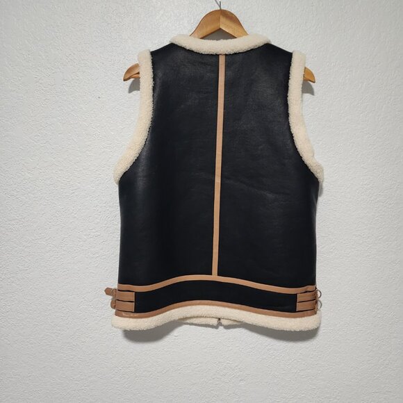 Women's Faux Fur Vest Coat Size Medium / Large Black Brown - Picture 3 of 3